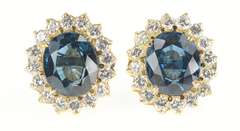 14K Yellow Gold Oval London Blue Topaz Halo Statement Stud Earrings