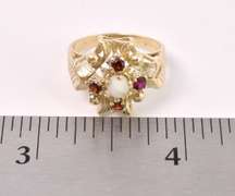 Gorgeous Moon Stone With Garnet Gems Ring In 14K Yellow Gold