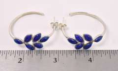 Blue Leaf Hoop Earrings In Sterling Silver