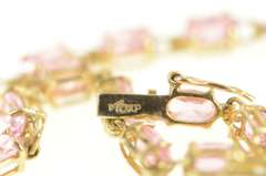 10K Yellow Gold Oval Pink Cubic Zirconia Vintage Retro Chain Bracelet
