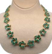 18K Gold, Emerald Necklace and Earring Set