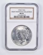 MS63 1934-D Peace Silver Dollar Great Montana Collection NGC