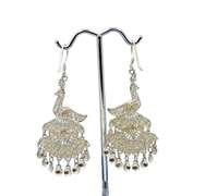Vintage Articulated 925 Sterling Silver Filigree Peacock Movable Dangle Drop Earrings
