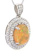 2.94 CTW Opal & Diamond Pendant Necklace in 14K