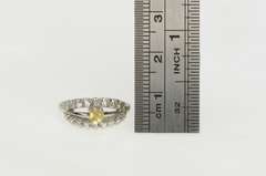 18K White Gold Art Deco Citrine Diamond Vintage Engagement Ring