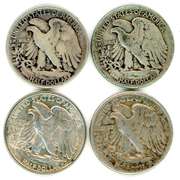4 Different Walking Liberty Silver Half Dollars