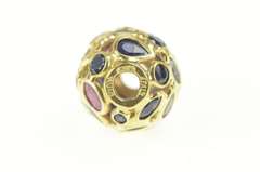 14K Yellow Gold Ruby Sapphire Encrusted Round Bead Slide Charm/Pendant
