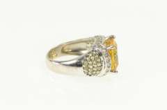 14K White Gold 4.30 Ctw Cushion Citrine Diamond Statement Ring