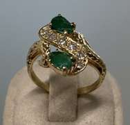 14kt Solid Yellow Gold, Emerald, and Diamond Ring
