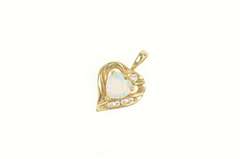 10K Yellow Gold Heart Syn. Opal Diamond Love Symbol Pendant