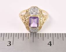 Sparkling Purple Amethyst With Diamonds In 14K Yellow Gold
