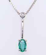 Gorgeous White Gold oval Emerald and Diamond Bar Pendant on Chain