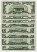 8 Crisp Series of 1953 $5 Blue Seal Silver Certificates