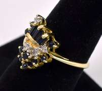 Striking Blue Sapphire with Diamonds Ring in 14K Yellow Gold