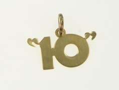 14K Yellow Gold 10 Number Ten Good Luck Perfect Score Charm/Pendant