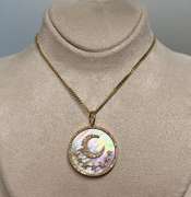 14kt Solid Gold Celestial Charm Pendant with Diamonds And Mother of Pearl