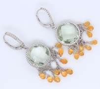 925 Sterling Silver Praisiolite & Citrine Dream Catcher Lever back Earrings