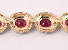 Stunning 8.55CTW Oval Cut Ruby Bracelet & 1.21CTW Diamond in Gold Plated Sterling Silver