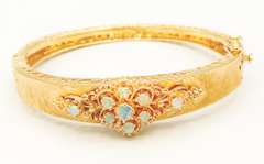 14kt Solid Yellow Gold and Opal Antique Bangle