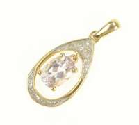 14K Yellow Gold Oval Pink Topaz Diamond Dangle Statement Pendant