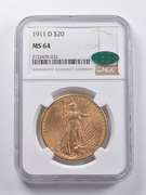 MS64 1911-D $20 Saint-Gaudens Gold Double Eagle CAC NGC
