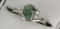 14K White Gold Oval Tourmaline Diamond Cluster Statement Ring