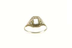 14K White Gold Art Deco Aquamarine Filigree Ornate Engagement Ring