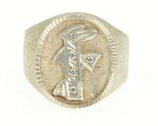 Sterling Silver Oval Ornate F Monogram CZ Initial Signet Ring
