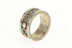Sterling Silver 11.9mm Men's Ornate Sanskrit Mantra Band Ring