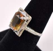 Vintage Citrine Ring In 14K White Gold