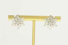 14K White Gold 3.00 Ctw 1950's Diamond Flower Snowflake Earrings