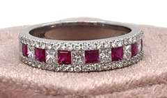 BEAUTIFUL 18KT SOLID WHITE GOLD, RUBY, & DIAMOND BAND RING