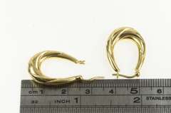 14K Yellow Gold Puffy Twist Retro Oval Statement Hoop Vintage Earrings