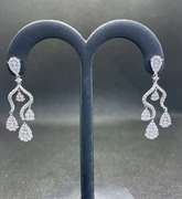 STUNNING 2.00 CARATS T.W. DIAMOND CLUSTER DROP EARRINGS IN 18K WHITE GOLD