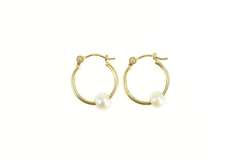14K Yellow Gold Pearl Beaded 14.5mm Classic Statement Hoop Earrings