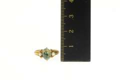 14K Yellow Gold Oval Moss Agate Cabochon Seed Pearl Ring