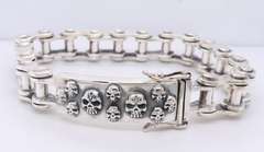 Skull Bike Chain Heavy Bracelet in 925 Sterling Silver