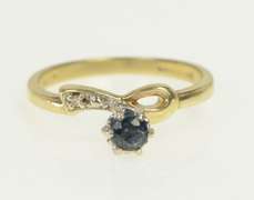 10K Yellow Gold 1940's Sapphire Diamond Bow Statement Ring