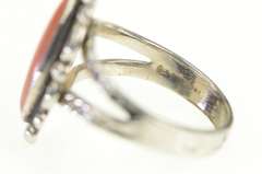 Sterling Silver Oval Southwestern Coral Cabochon Vintage Ring