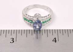 Sparkling Purple Tanzanite And Emerald Ring In 14K White Gold