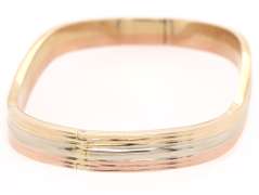 Polished Tri-Color Wave Bangle Bracelet in 14K