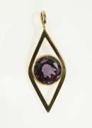 14K Yellow Gold Amethyst Ornate Navette Retro Statement Pendant