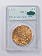MS64 1926 $20 Saint-Gaudens Gold Double Eagle Rattler CAC PCGS