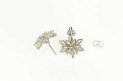 14K White Gold 3.00 Ctw 1950's Diamond Flower Snowflake Earrings