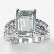 3.05 CT GREEN AMETHYST & 1.04 CT CREATED WHITE SAPPHIRE SILVER RING