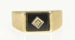 10K Yellow Gold Squared Black Onyx Diamond Overlay Men's Ring