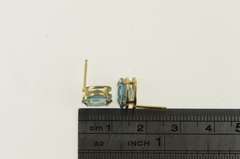 14K Yellow Gold Oval Blue Topaz Solitaire Classic Stud Earrings