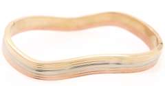 Polished Tri-Color Wave Bangle Bracelet in 14K