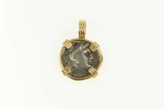 14K Yellow Gold 336-313 BC Greek Drachm Zeus Seated Eagle Coin Pendant