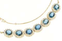 14K Yellow Gold Oval London Blue Topaz Halo Statement Necklace